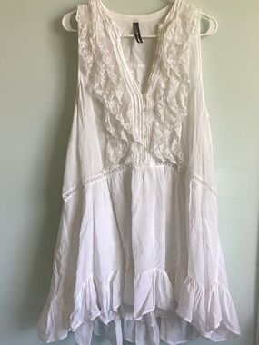 Anthropologie White Ruffled Lace-Trim Sleeveless Dress